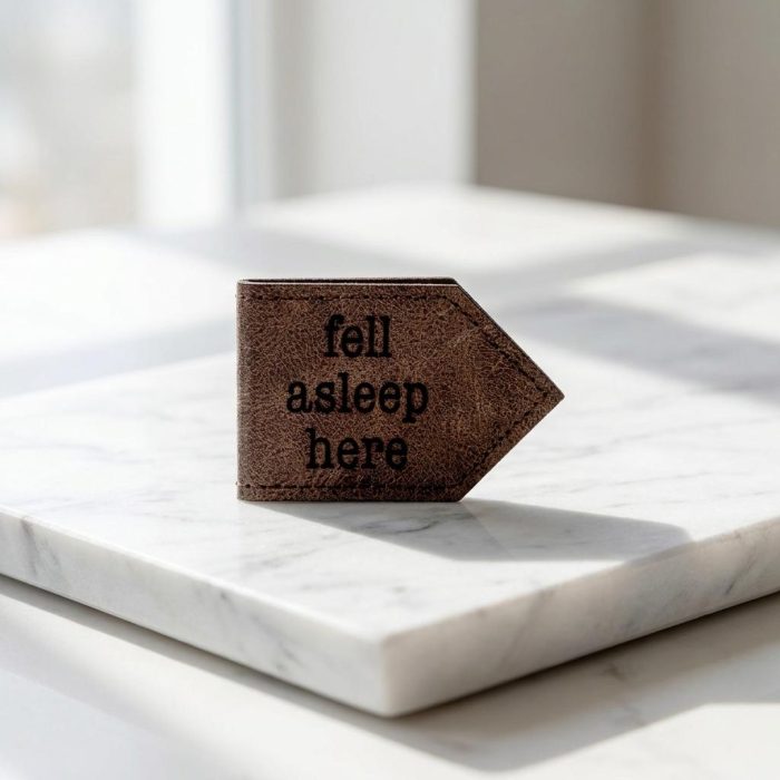 Faux Leather Fell Asleep Here Magnetic Bookmark 1