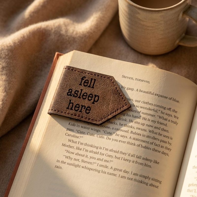 Faux Leather Fell Asleep Here Magnetic Bookmark