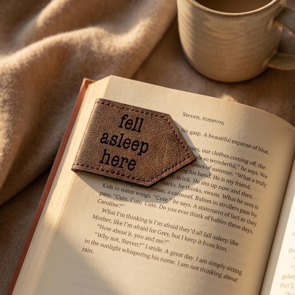 Faux Leather Fell Asleep Here Magnetic Bookmark Faux Leather Fell Asleep Here Magnetic Bookmark