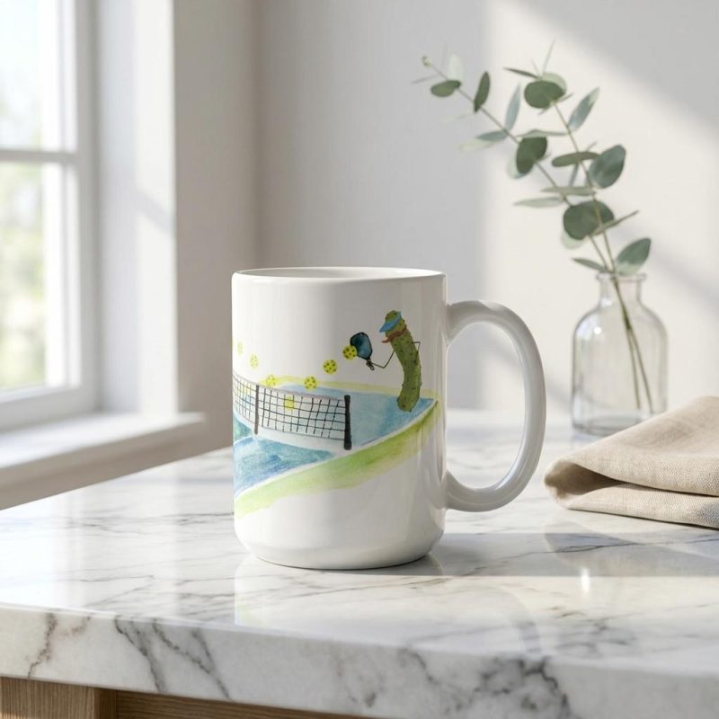 Funny Pickles Playing Pickleball Ceramic Mug 1