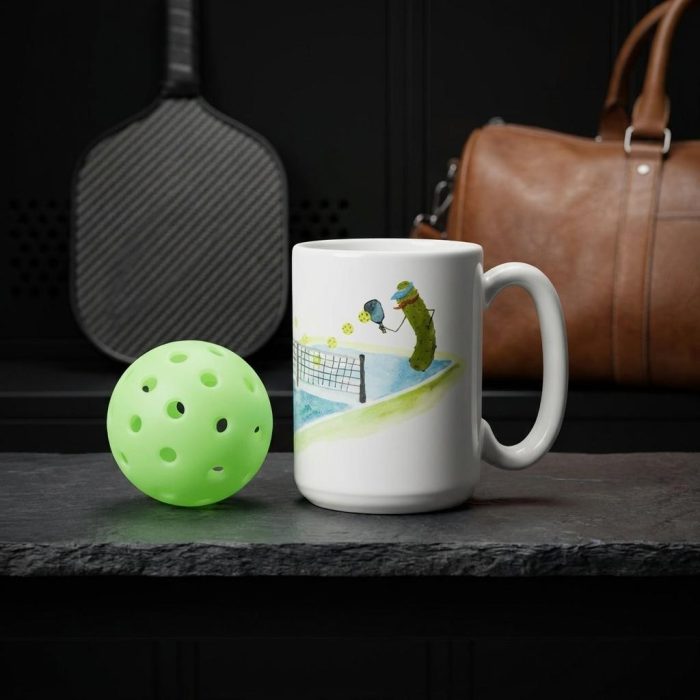 Funny Pickles Playing Pickleball Ceramic Mug 2