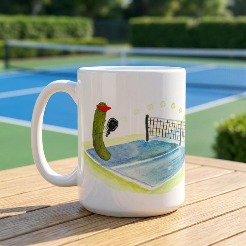 Funny Pickles Playing Pickleball Ceramic Mug