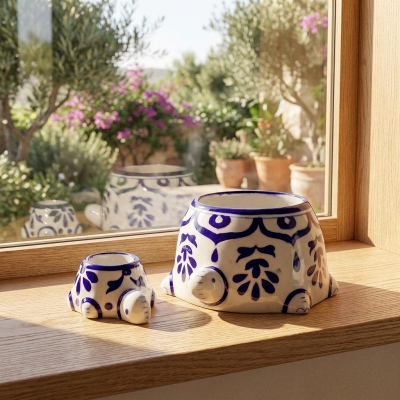 Hand Painted Ceramic Turtle Planter Set 1