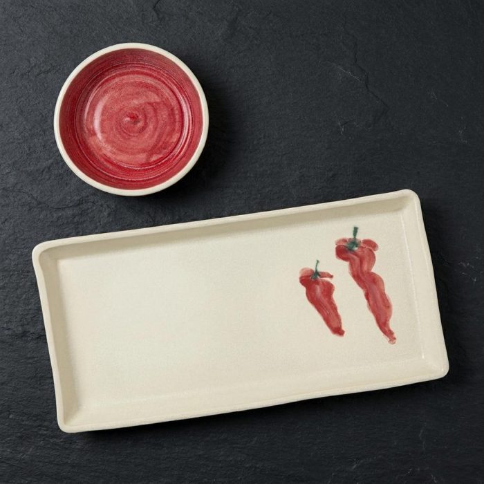 Hand Painted Chili Pepper Porcelain Chip & Dip Server 2