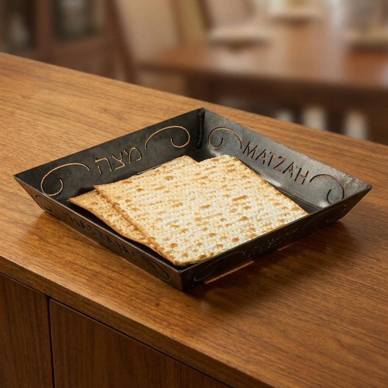 Handcrafted Flame-cut Matzah Tray (1)