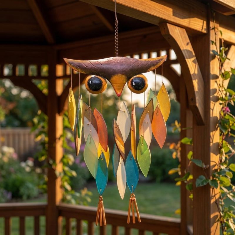 Handcrafted Glass Owl Wind Chime