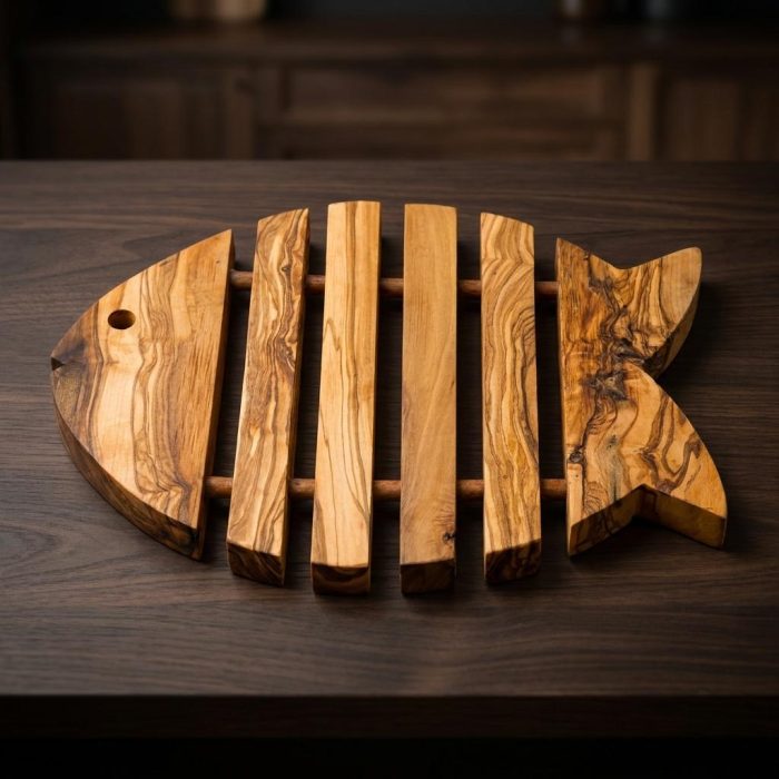 Handcrafted Olivewood Fish Trivet 1