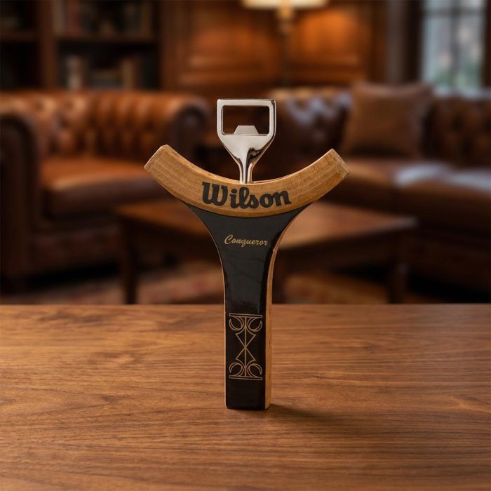 Handcrafted Reclaimed Tennis Racquet Bottle Opener 2