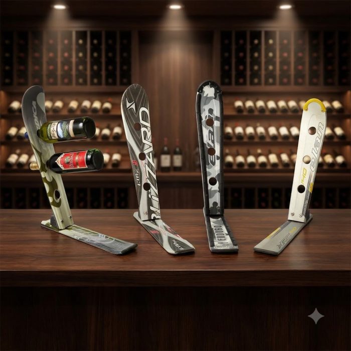 Handcrafted Snow Ski Wine Rack 3