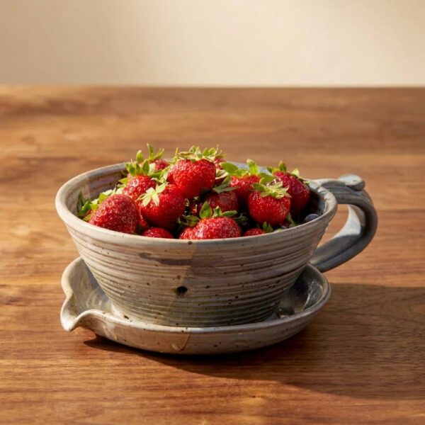 Handcrafted Stoneware Berry Strainer Bowl