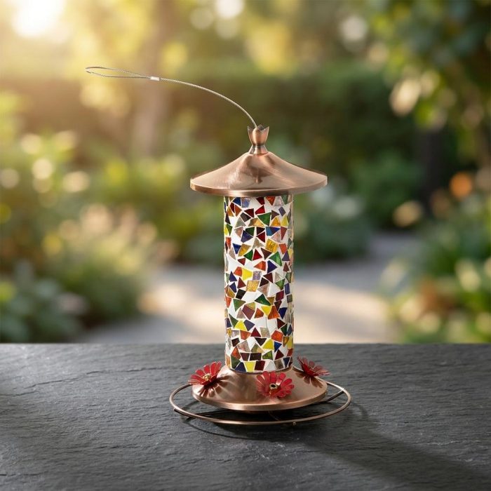 Handcrafted Sun-catching Mosaic Hummingbird Feeder 3