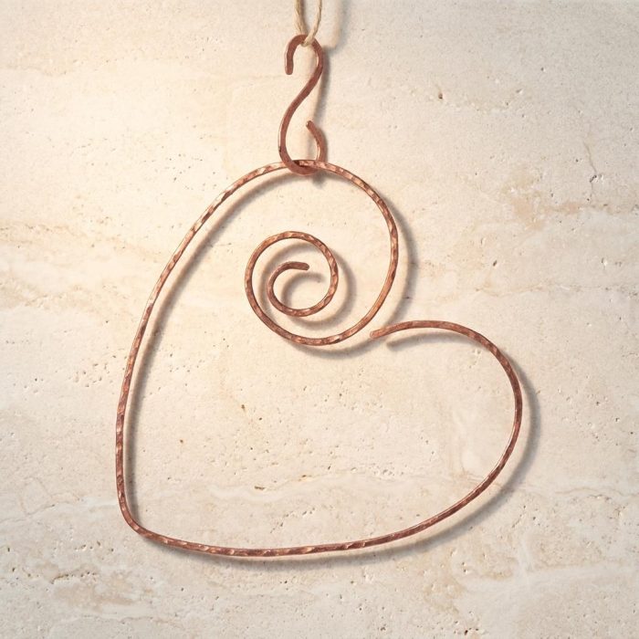 Handmade Copper Heart Hummingbird Perch 2