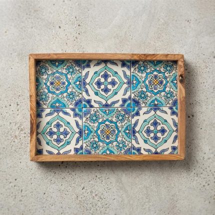 Handmade Mediterranean Sea And Sky Tunisian Tile Serving Tray