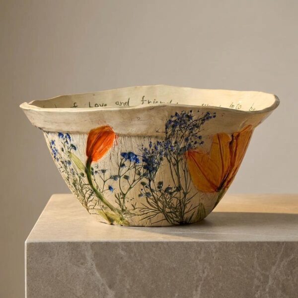 Handmade Pressed Floral Garden Of Love Serving Bowl