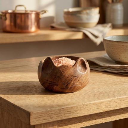 Handmade Wooden Cozy Cat Pinch Pot