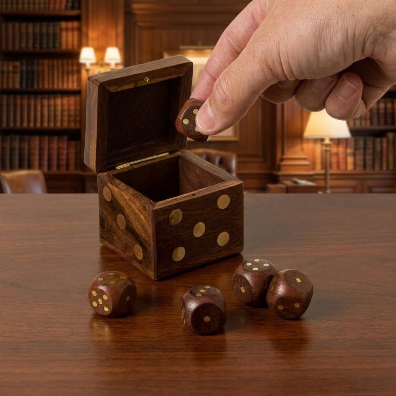 Premium Handmade Rosewood Brass Dice Set