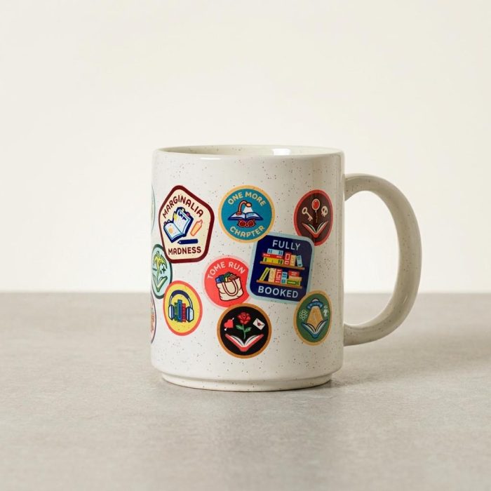 Retro Bookworm Badge Ceramic Mug 1