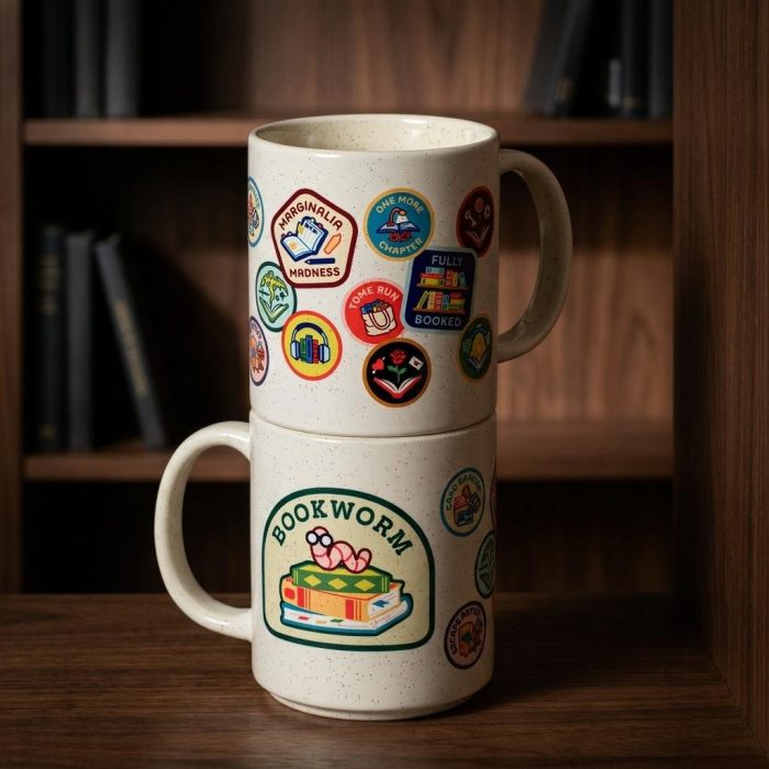 Retro Bookworm Badge Ceramic Mug 2