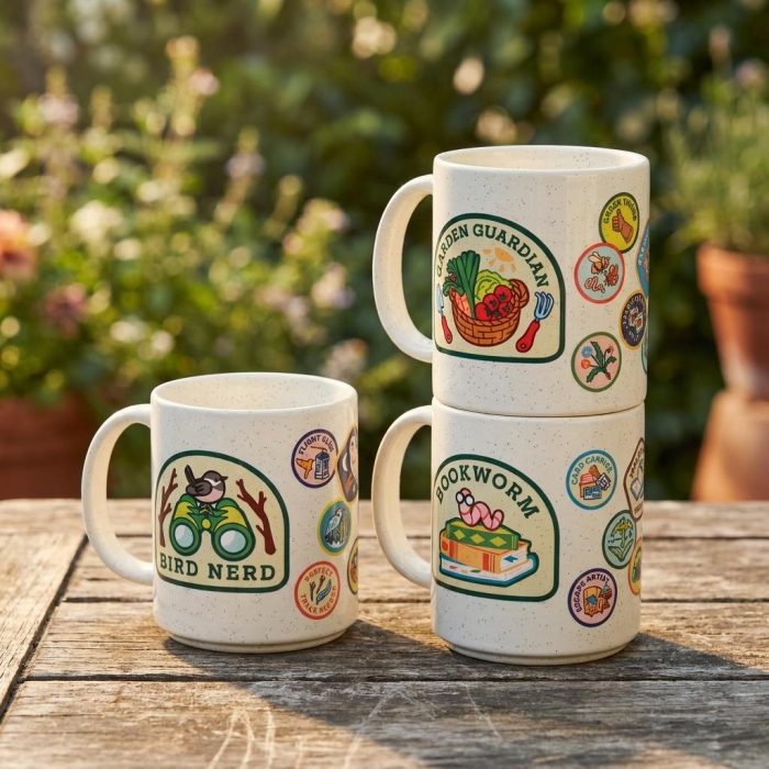 Retro Bookworm Badge Ceramic Mug 3