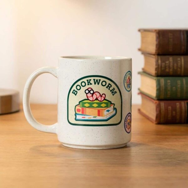 Retro Bookworm Badge Ceramic Mug