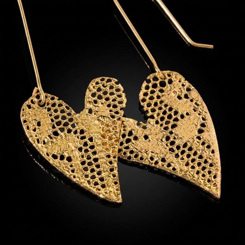Romantic Mini Gold Dipped Lace Heart Earrings 1