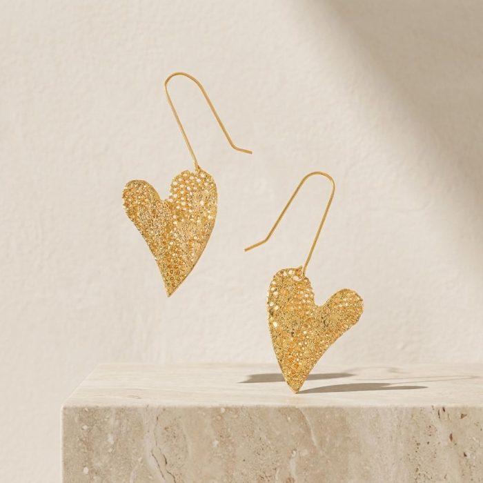Romantic Mini Gold Dipped Lace Heart Earrings 2