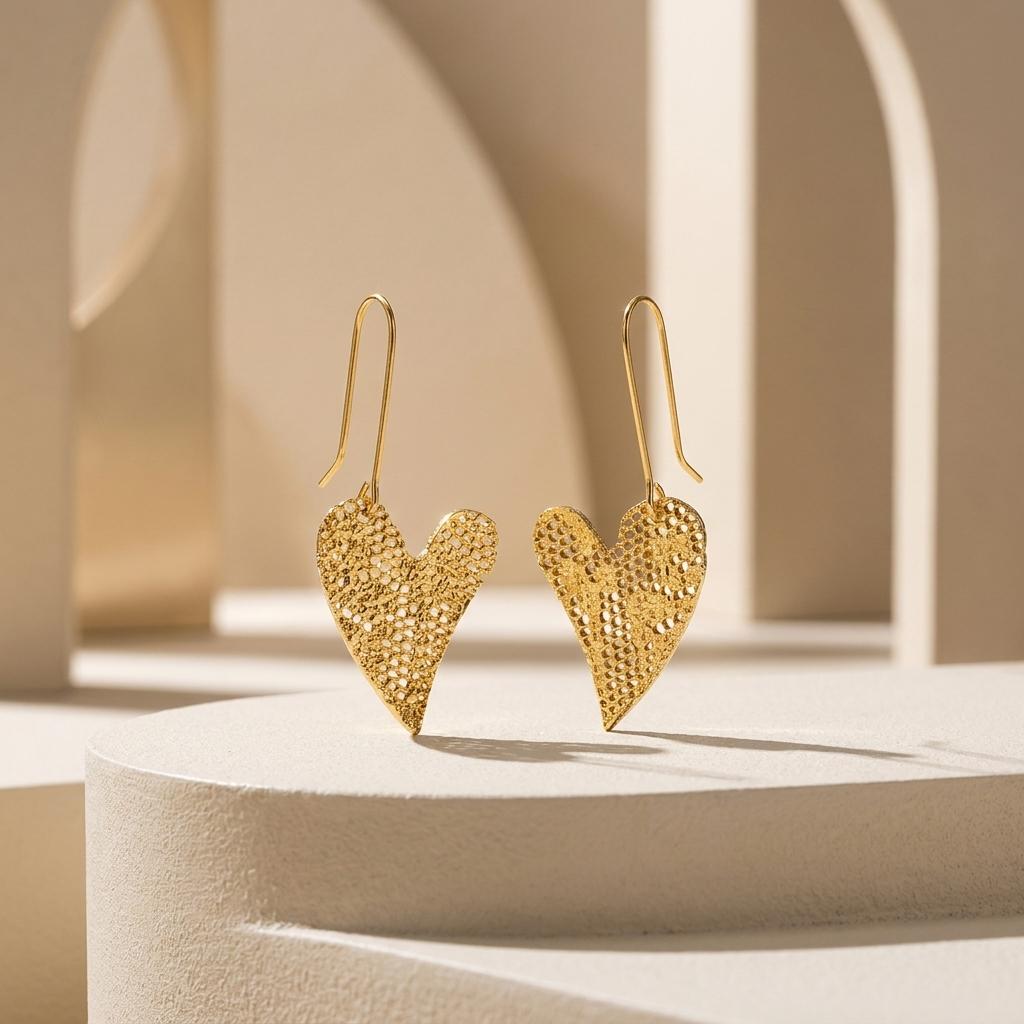Romantic Mini Gold Dipped Lace Heart Earrings Romantic Mini Gold Dipped Lace Heart Earrings