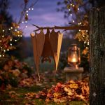 Rustic Metal Bat On A Branch Hanging Sculpture