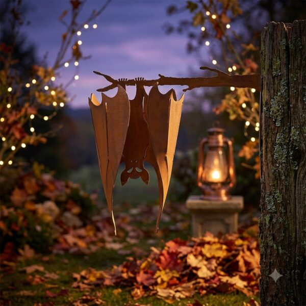 Rustic Metal Bat On A Branch Hanging Sculpture
