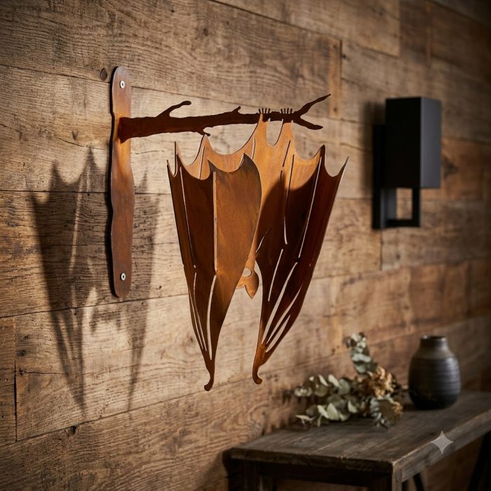 Rustic Metal Bat On A Branch Hanging Sculpture1