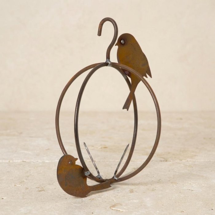 Rustic Steel Birdie Orb Fruit Feeder 1
