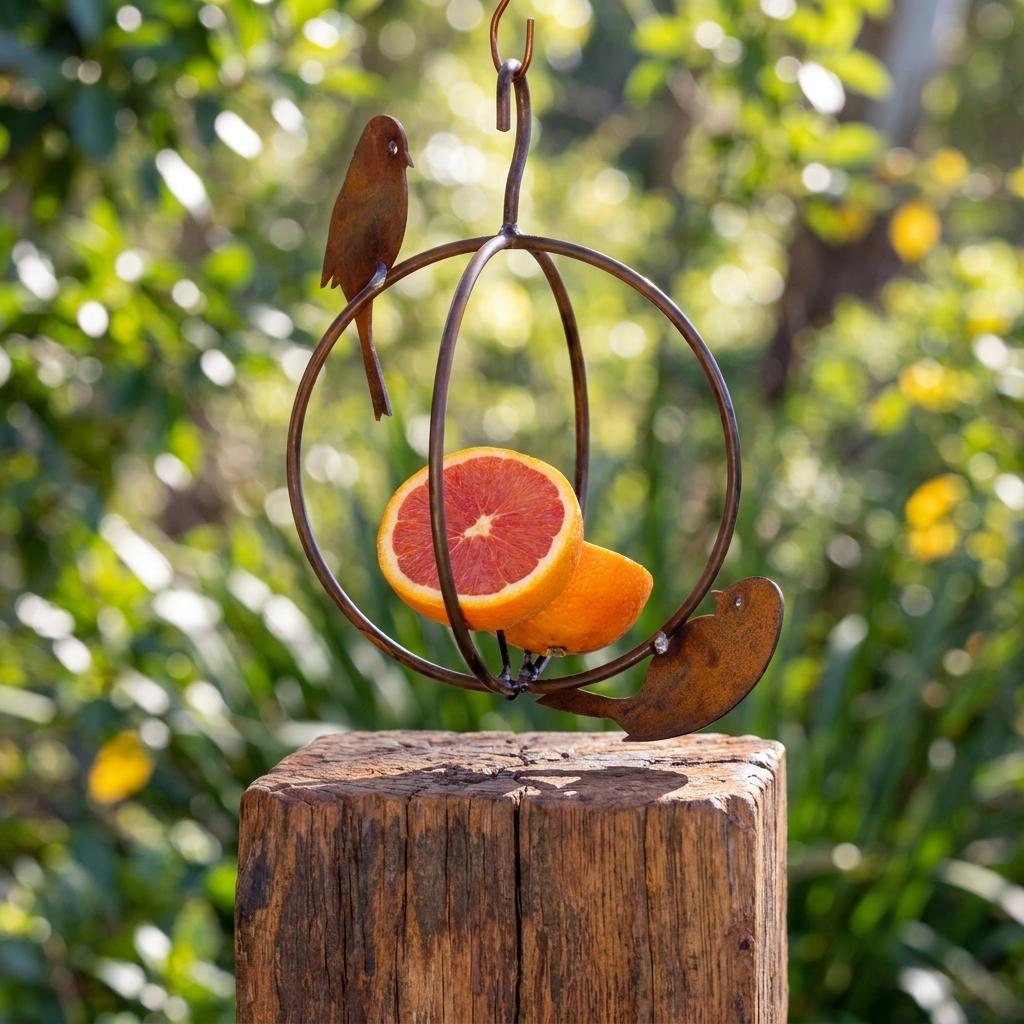 Rustic Steel Birdie Orb Fruit Feeder Rustic Steel Birdie Orb Fruit Feeder