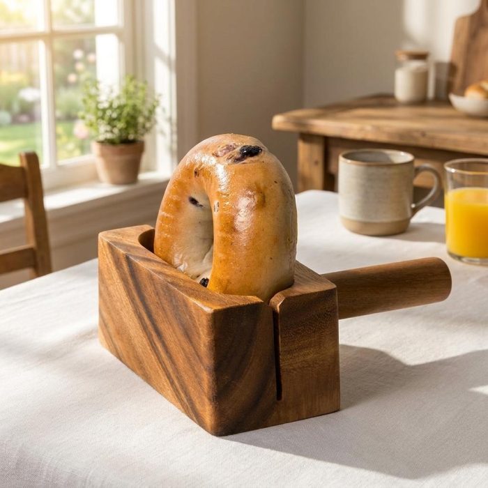 Solid Acacia Wood Easy Grip Bagel Slicer 1