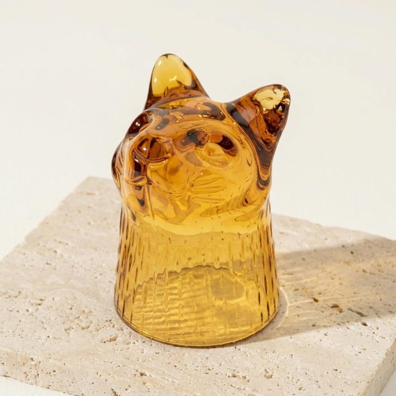 Space-saving Amber Cat Stacking Glass Set 1