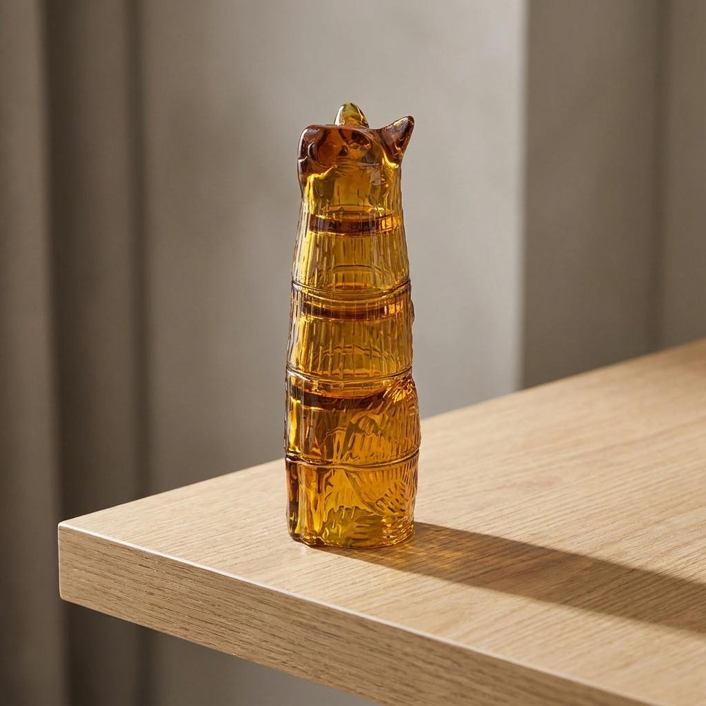 Space-saving Amber Cat Stacking Glass Set Space-saving Amber Cat Stacking Glass Set