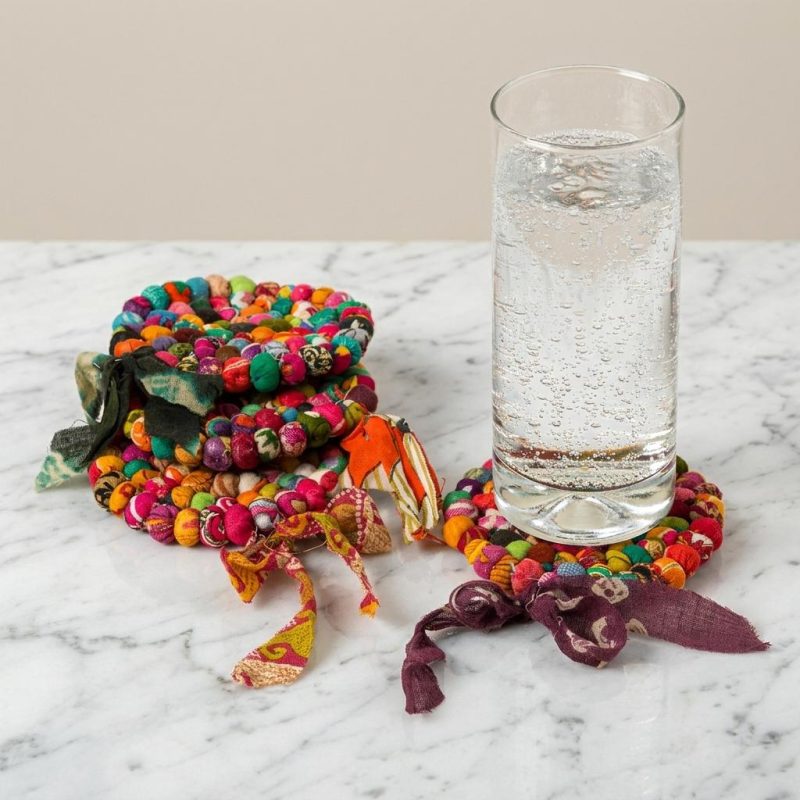 Vibrant Repurposed Sari Rainbow Coaster