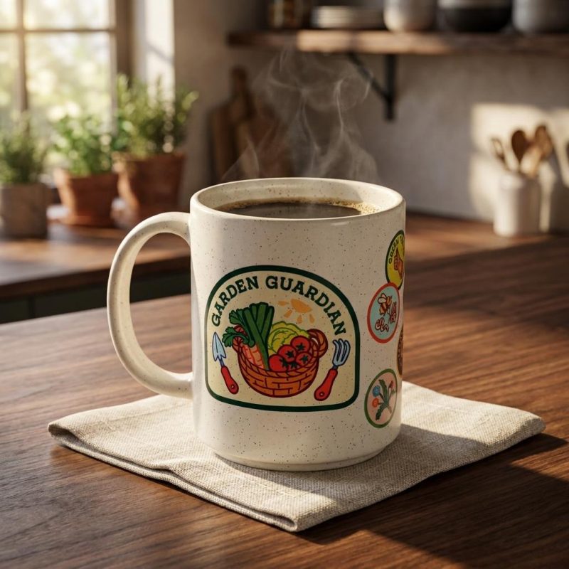 Vintage Garden Guardian Badge Ceramic Mug 1