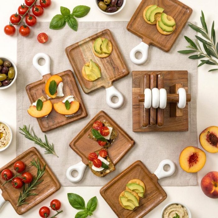 Acacia Wood Appetizer Boards With Stand - Set Of 8 1
