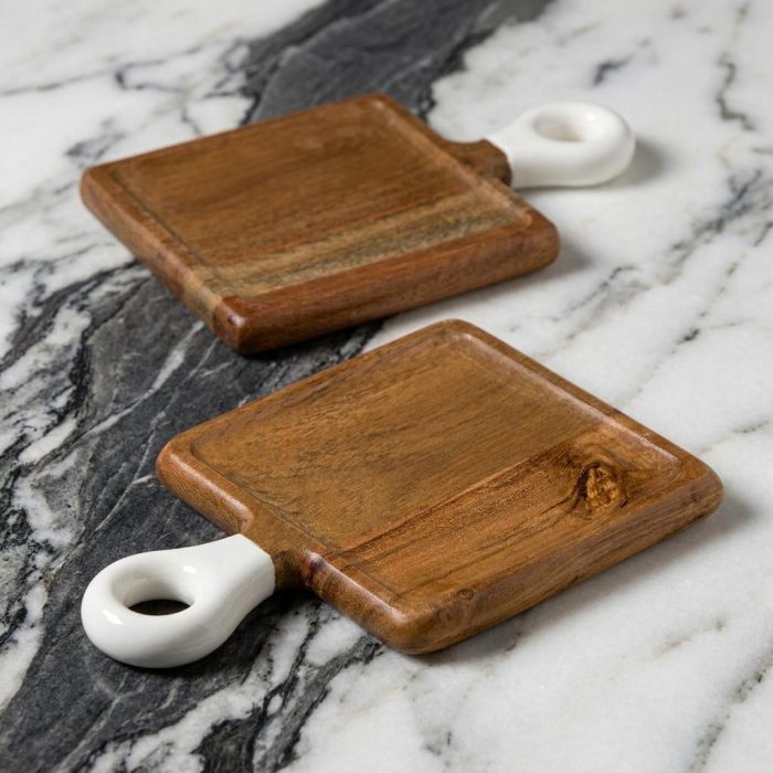 Acacia Wood Appetizer Boards With Stand - Set Of 8 2