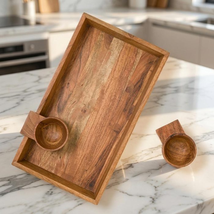 Acacia Wood Convertible Chip & Dip Snack Server 1