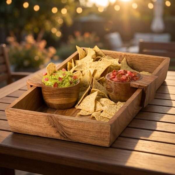 Acacia Wood Convertible Chip & Dip Snack Server