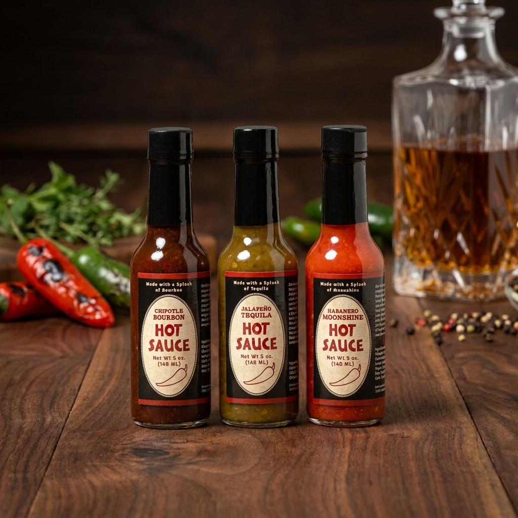 Artisan Booze-infused Hot Sauce Trio Artisan Booze-infused Hot Sauce Trio