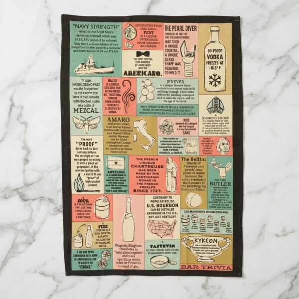 Bar Trivia Tea Towel With 27 Cocktail Facts And Figures