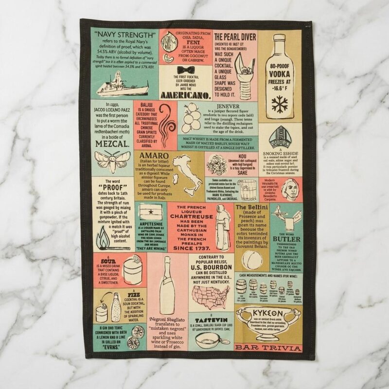 Bar Trivia Tea Towel With 27 Cocktail Facts And Figures