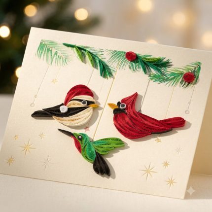 Beautiful Holiday Birds Quilled Greeting Card (1)