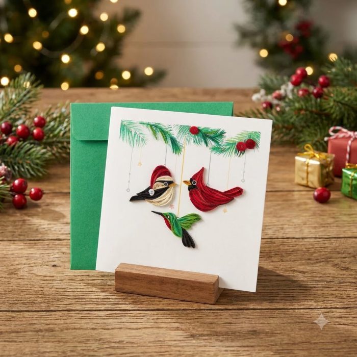 Beautiful Holiday Birds Quilled Greeting Card (2)