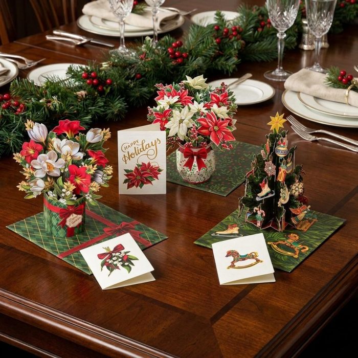 Beautiful Holiday Flowers Pop-up Greeting Card Set Of 3 1