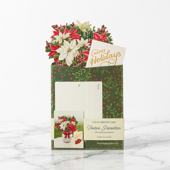 Beautiful Holiday Flowers Pop-up Greeting Card Set Of 3 3