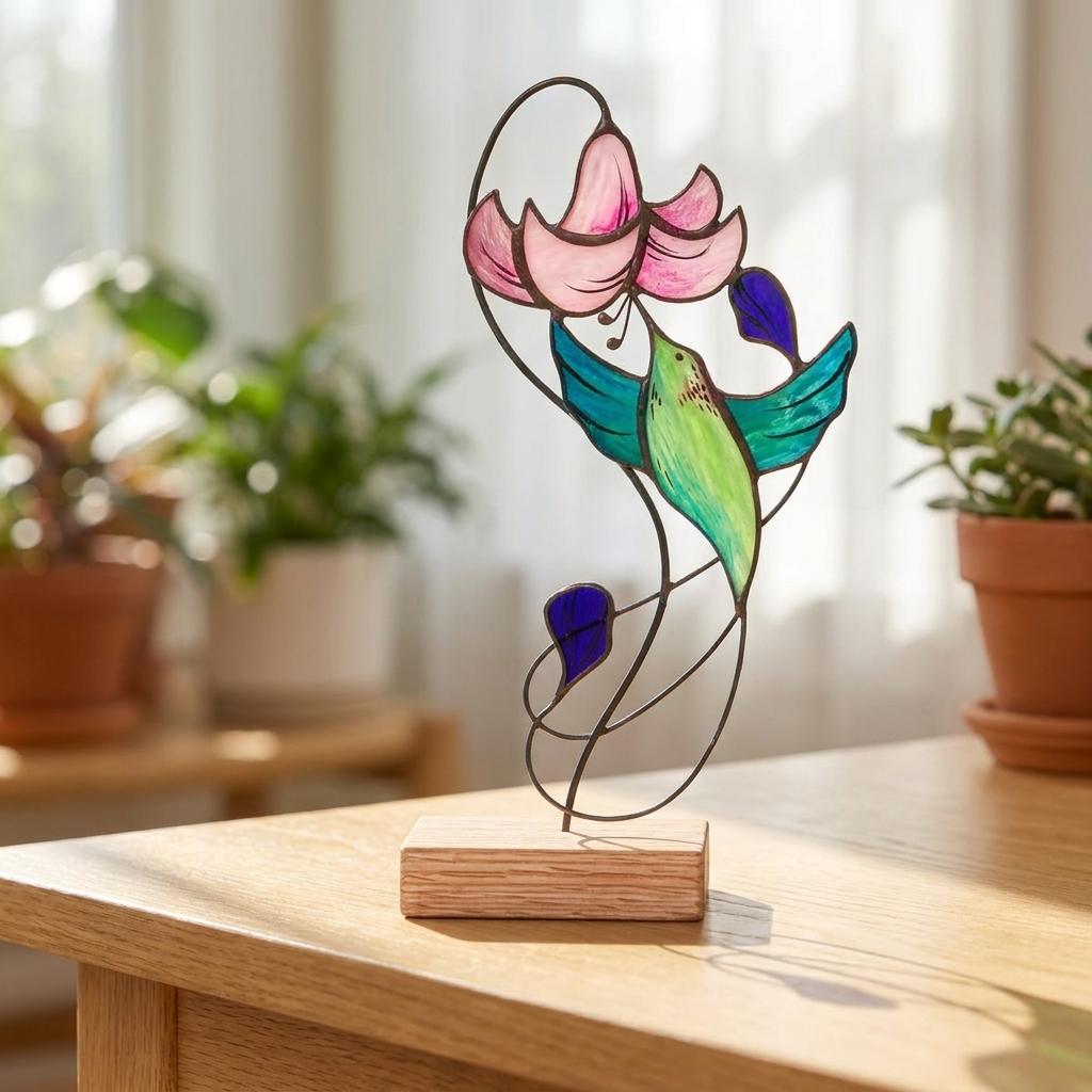 Beautiful Joyful Hummingbird Stained Glass Sculpture Beautiful Joyful Hummingbird Stained Glass Sculpture