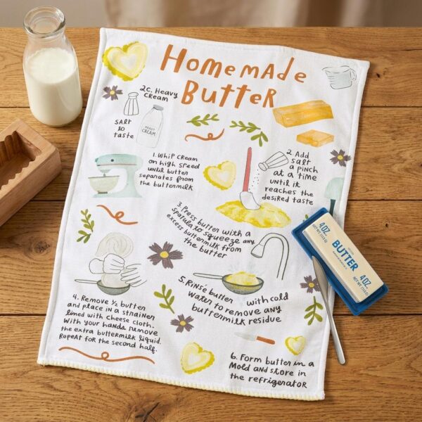 Butter Recipe Dish Towel With Illustrated Step By Step Guide